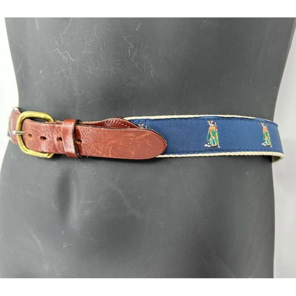 Leather Man Limited Men's Handmade Blue Canvas Golf Bag Leather Belt Size 38